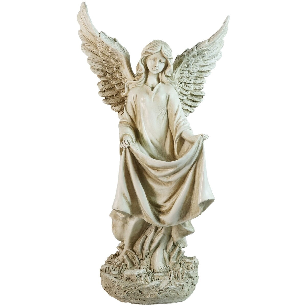 23.25" Ivory Standing Religious Angel Outdoor Garden Bird Bath or Feeder Statue