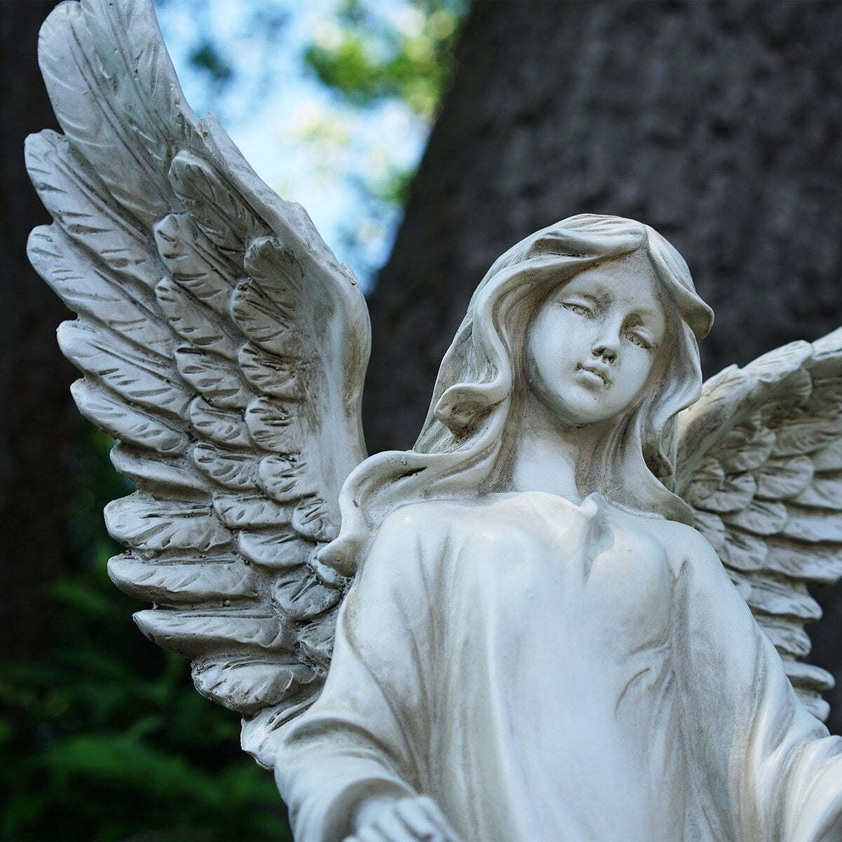23.25" Ivory Standing Religious Angel Outdoor Garden Bird Bath or Feeder Statue