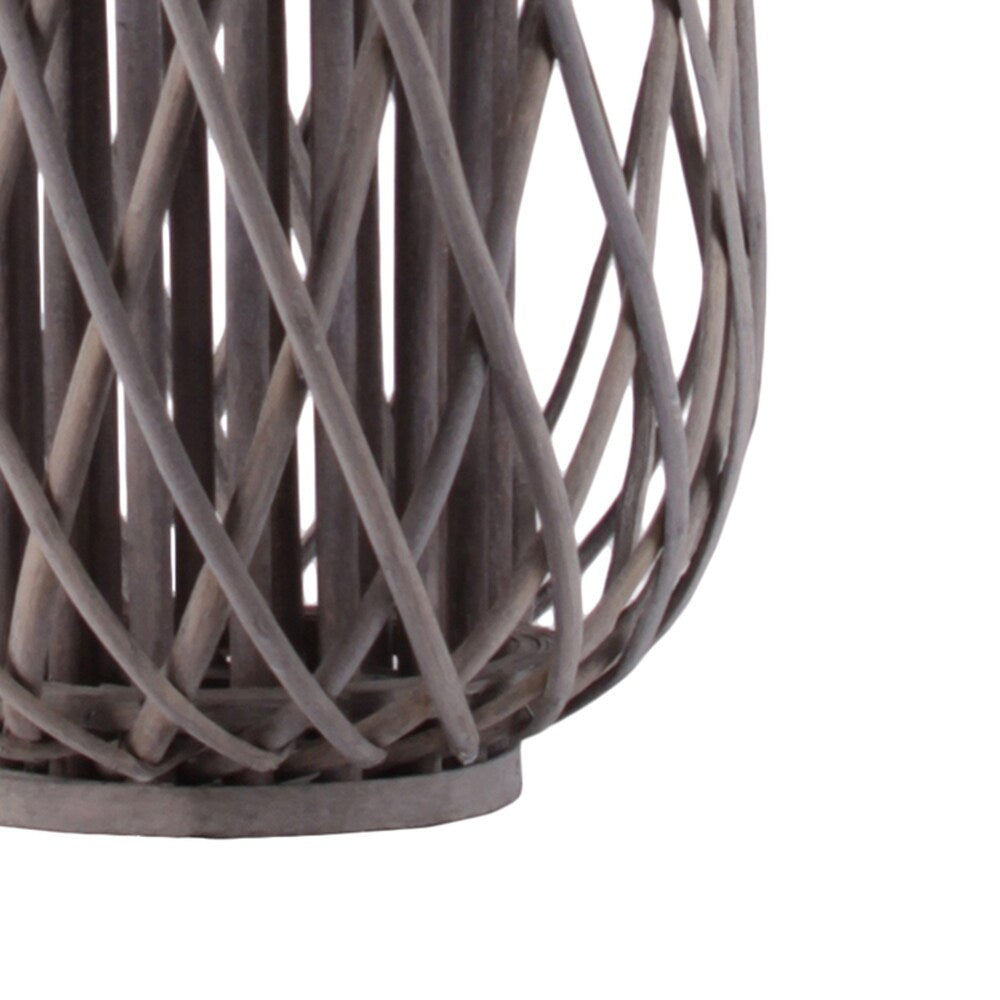 23.50 Inch Bamboo Lantern with Lattice Design and Braided Rope Handle,Brown
