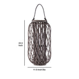 23.50 Inch Bamboo Lantern with Lattice Design and Braided Rope Handle,Brown