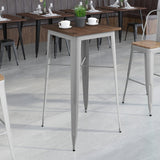 23.5" Square Metal Indoor Bar Height Table with Rustic Wood Top - 23.5"W x 23.5"D x 42"H - 23.5"W x 23.5"D x 42"H