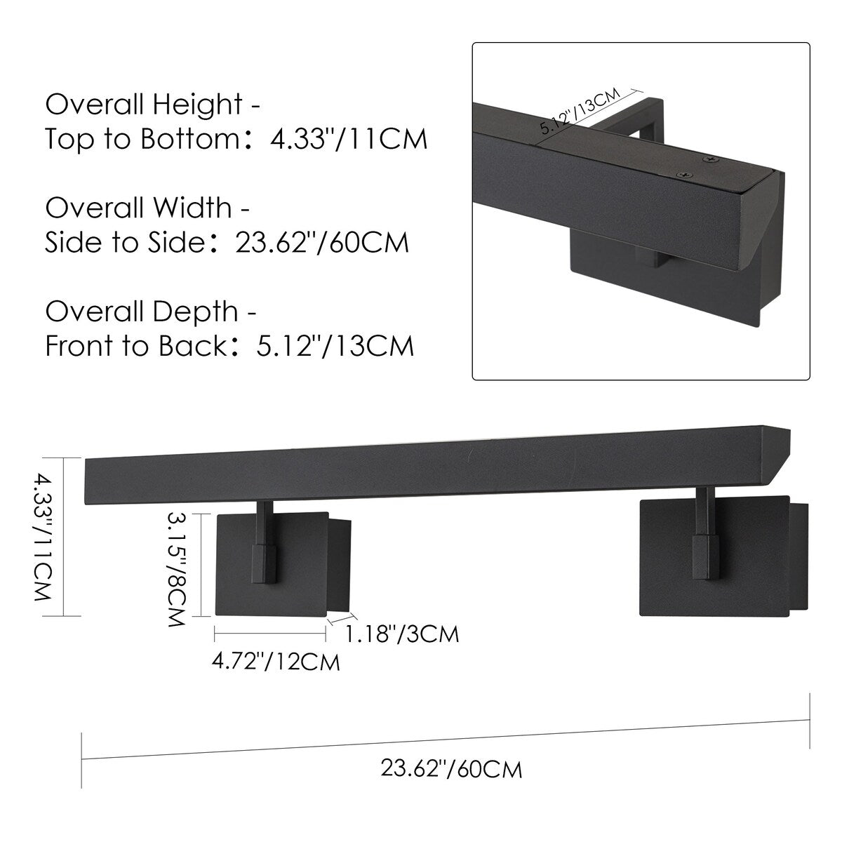 23.6 in. Modern Aluminum Linear Cylinder Strip Wall Light Dimmable Integrated LED Bathroom Vanity Light