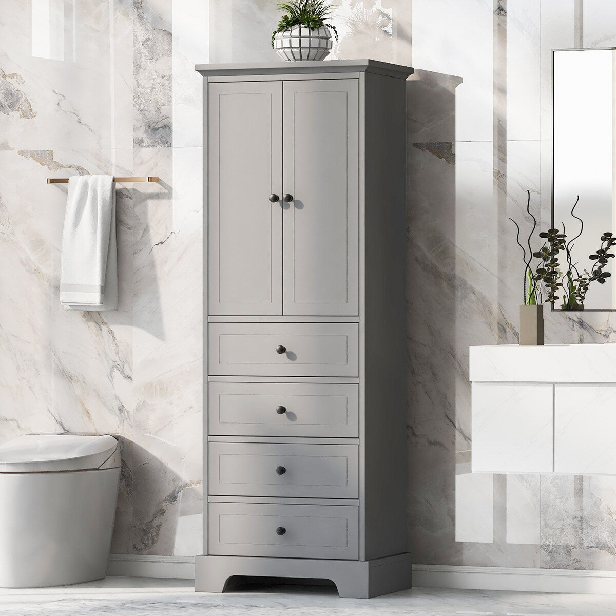23.6 in. W x 15.7 in. D x 68.1 in. H Linen Cabinet with 2 Doors and 4 Drawers