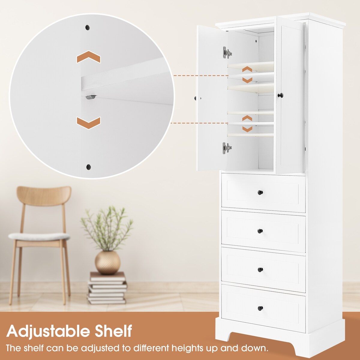 23.6 in. W x 15.7 in. D x 68.1 in. H Linen Cabinet with 2 Doors and 4 Drawers