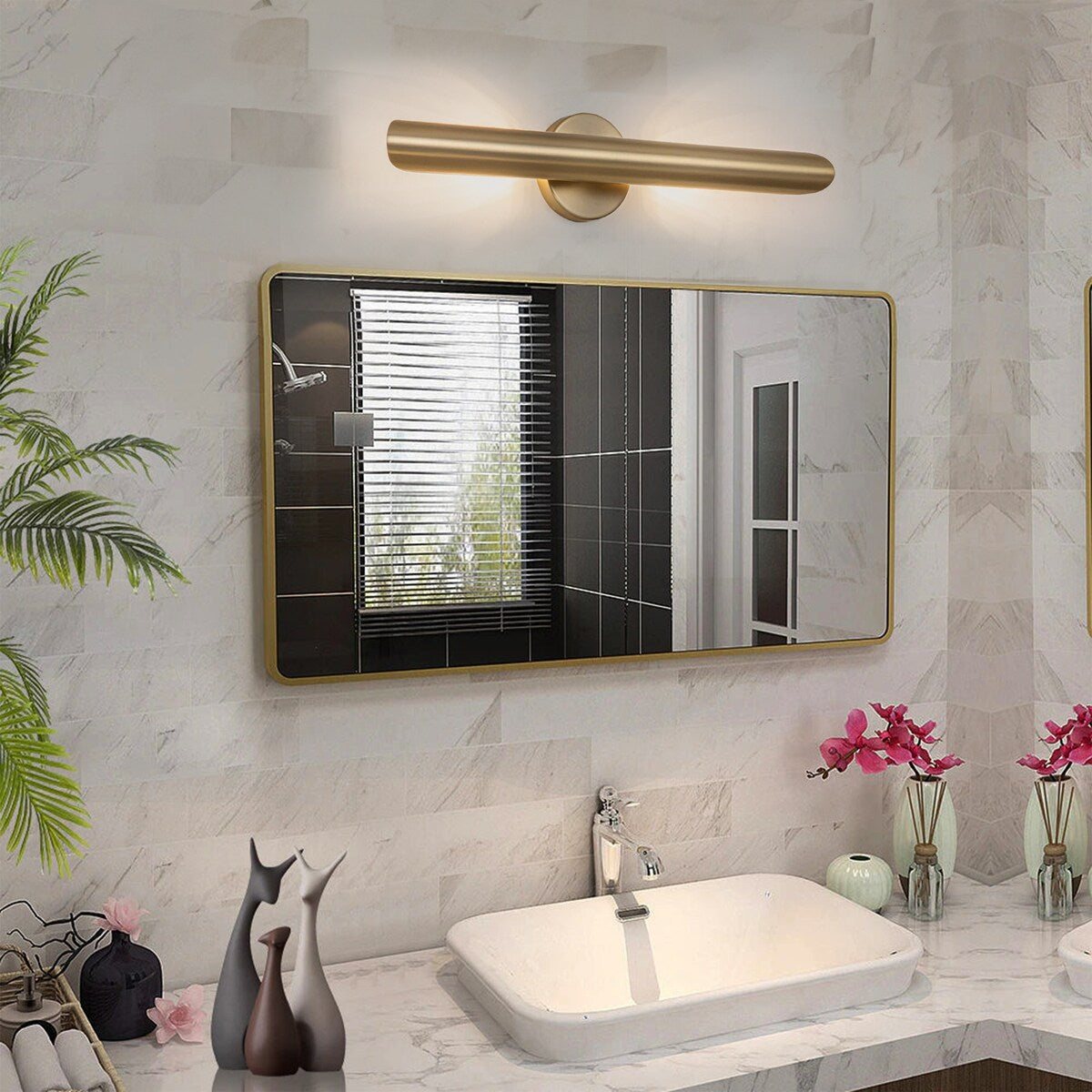 23.6-inch Modern Minimalist Aluminum Linear Cylinder Geometric Wall Light Integrated LED Bathroom Vanity Light