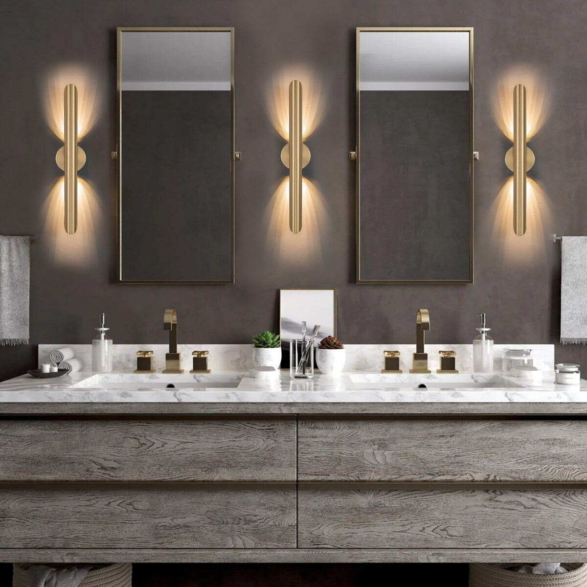 23.6-inch Modern Minimalist Aluminum Linear Cylinder Geometric Wall Light Integrated LED Bathroom Vanity Light