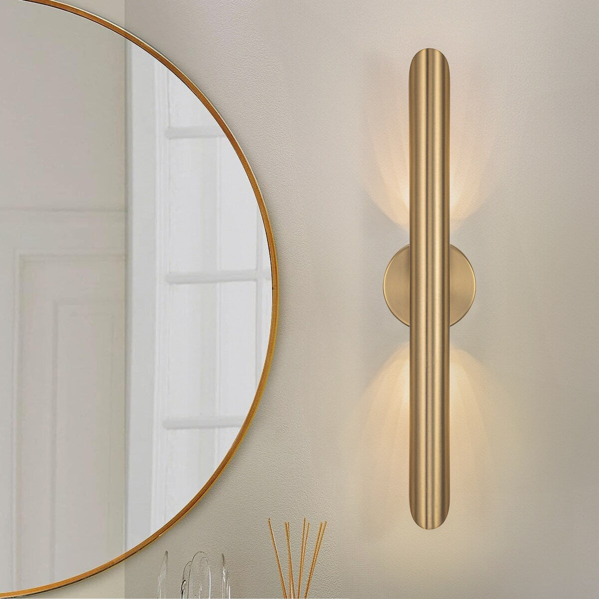23.6-inch Modern Minimalist Aluminum Linear Cylinder Geometric Wall Light Integrated LED Bathroom Vanity Light