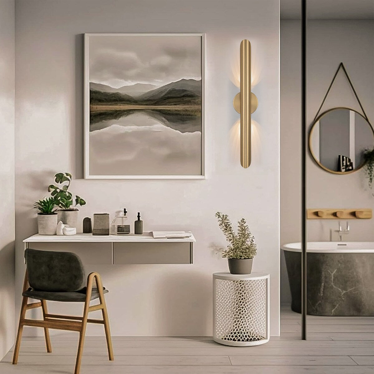 23.6-inch Modern Minimalist Aluminum Linear Cylinder Geometric Wall Light Integrated LED Bathroom Vanity Light