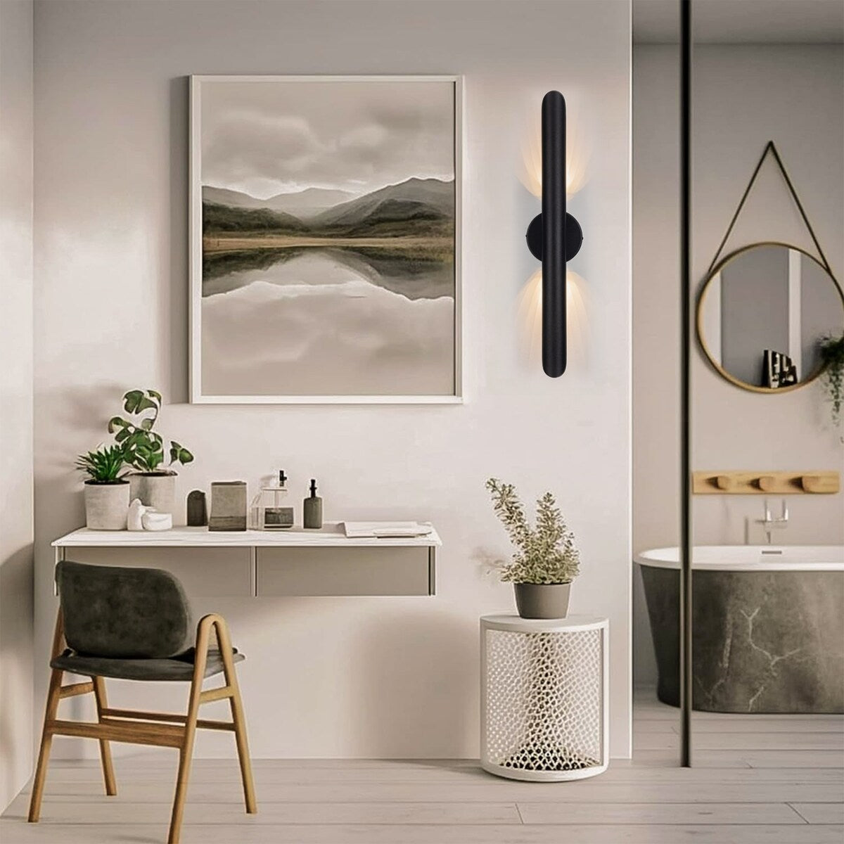 23.6-inch Modern Minimalist Aluminum Linear Cylinder Geometric Wall Light Integrated LED Bathroom Vanity Light