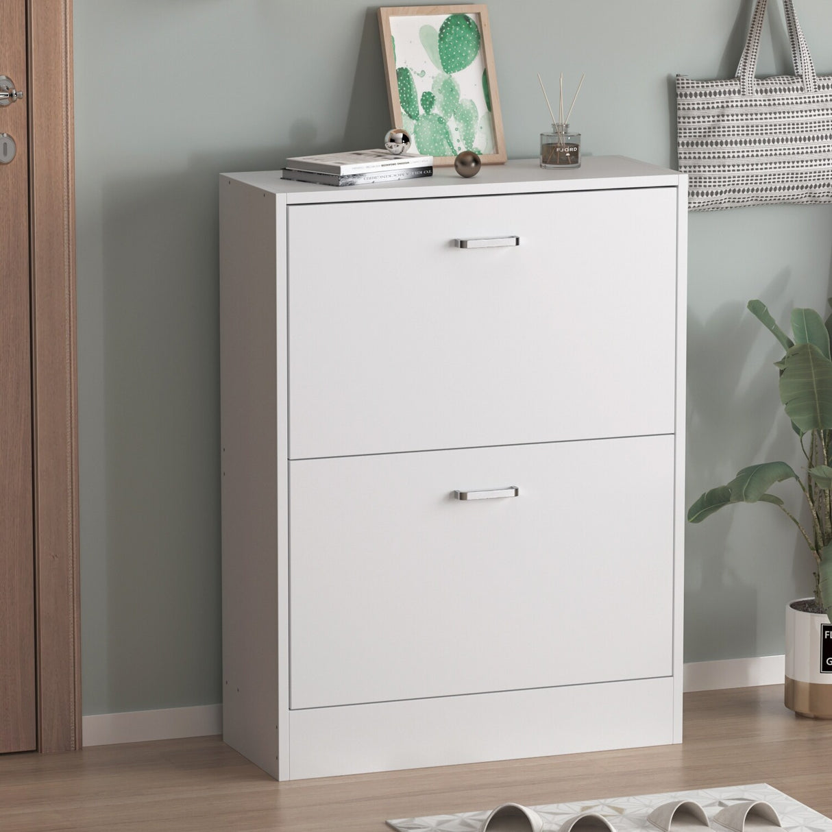 23.6"W Trendy Shoe Storage Cabinet with 2 Large Fold-Out Drawers