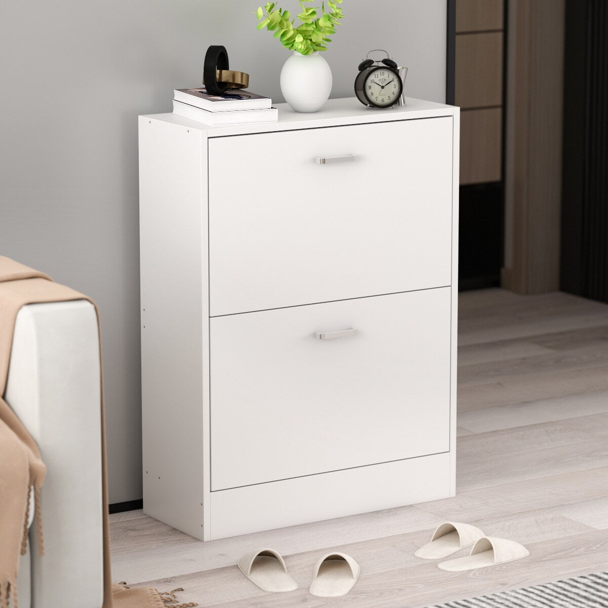 23.6"W Trendy Shoe Storage Cabinet with 2 Large Fold-Out Drawers