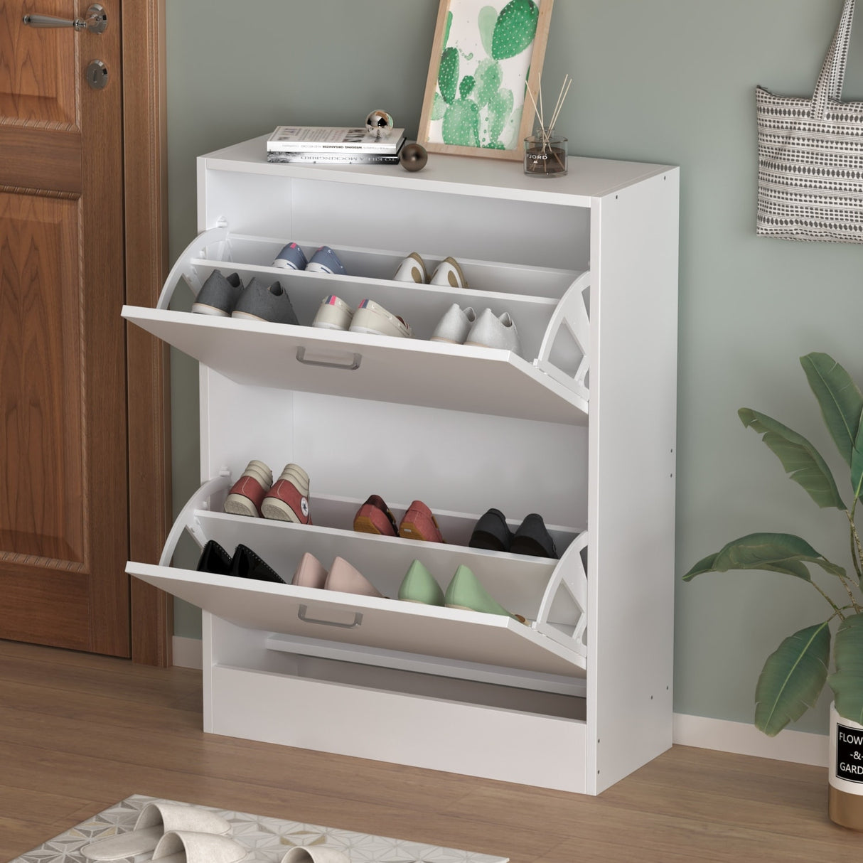 23.6"W Trendy Shoe Storage Cabinet with 2 Large Fold-Out Drawers