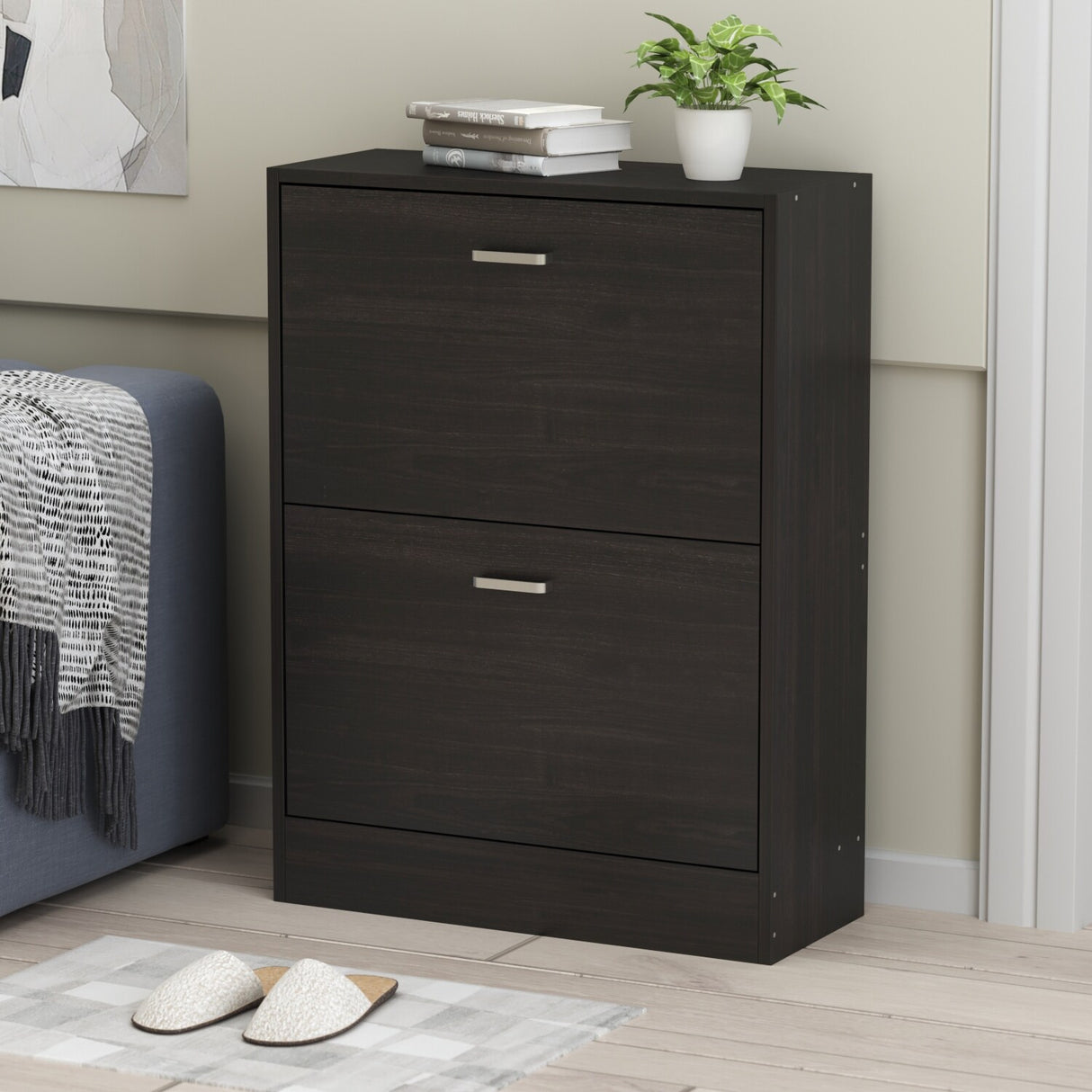 23.6"W Trendy Shoe Storage Cabinet with 2 Large Fold-Out Drawers