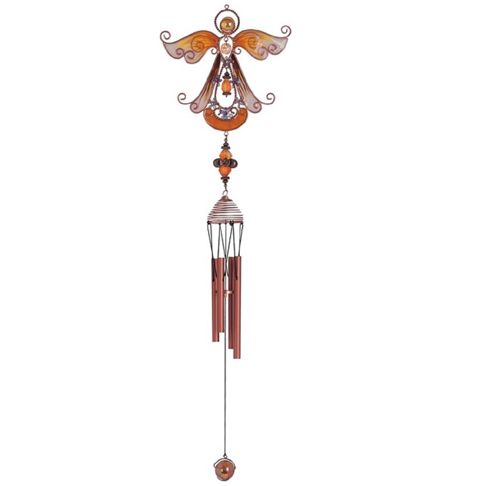 Q-Max 23" Long Yellow Angel Copper and Gem Wind Chime Garden Patio Decoration