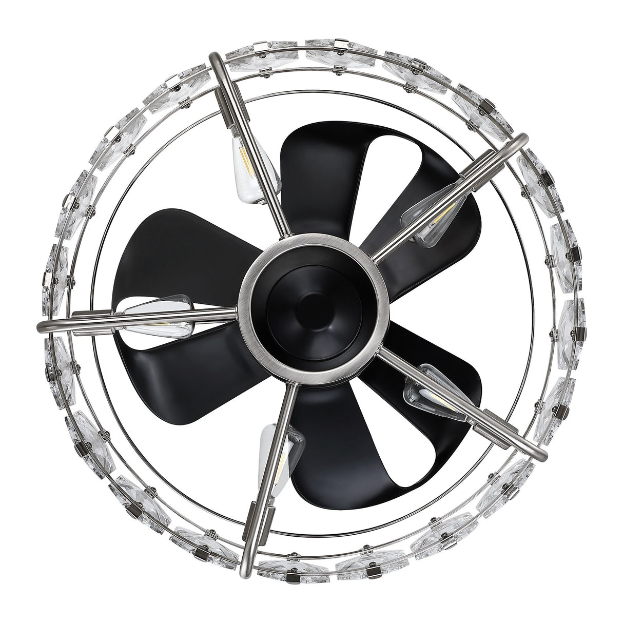 23" Modern 3-Blade Crystal Caged Chandelier Ceiling Fan with Remote