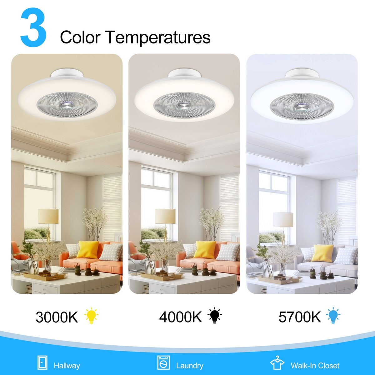 23" Modern White Enclosed Low Profile Smart LED Ceiling Fan Works with Alexa/Google/APP