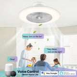 23" Modern White Enclosed Low Profile Smart LED Ceiling Fan Works with Alexa/Google/APP