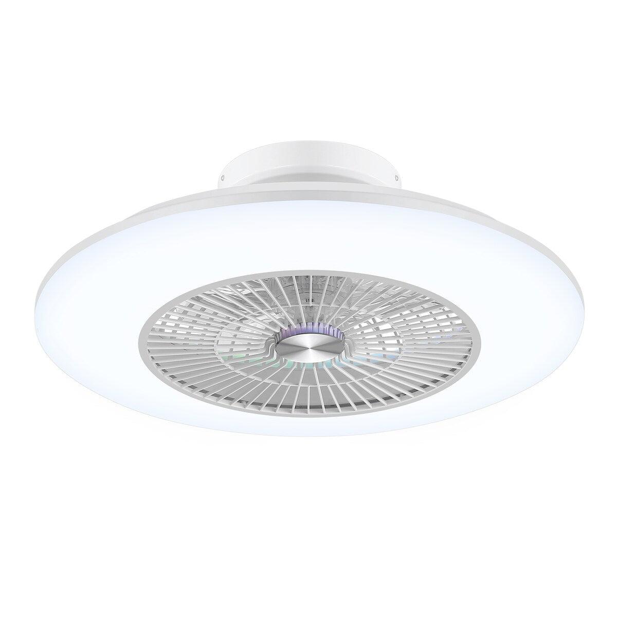 23" Modern White Enclosed Low Profile Smart LED Ceiling Fan Works with Alexa/Google/APP