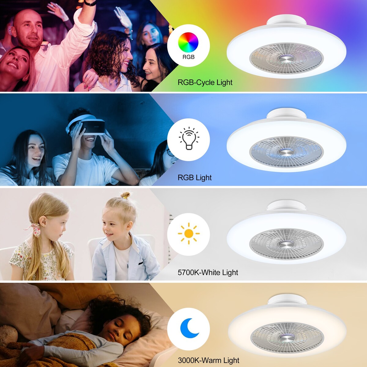 23" Modern White Enclosed Low Profile Smart LED Ceiling Fan Works with Alexa/Google/APP