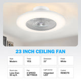 23" Modern White Enclosed Low Profile Smart LED Ceiling Fan Works with Alexa/Google/APP