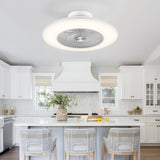 23" Modern White Enclosed Low Profile Smart LED Ceiling Fan Works with Alexa/Google/APP