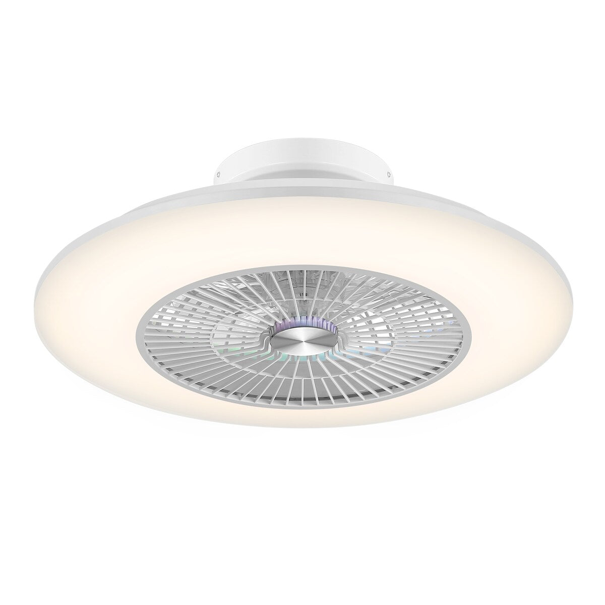 23" Modern White Enclosed Low Profile Smart LED Ceiling Fan Works with Alexa/Google/APP