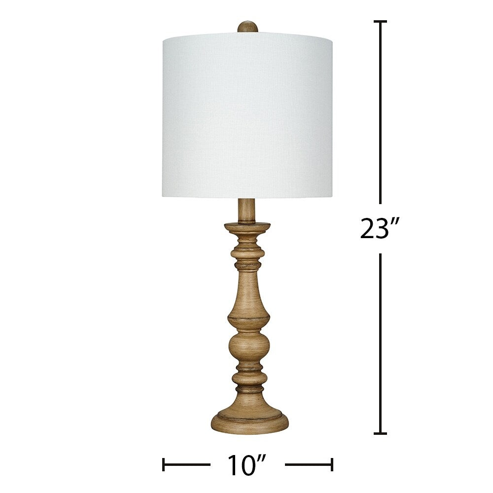23" White Faux Wood Table Lamp with LED Light Bulb - 10x10x23