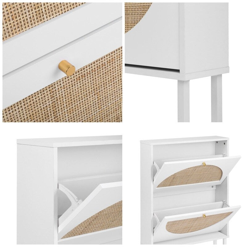 23"W 2 Door Shoe Cabinet,Natural rattan,double layer,suitable for living room,hallway 