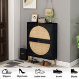 23"W 2 Door Shoe Cabinet,Natural rattan,double layer,suitable for living room,hallway 