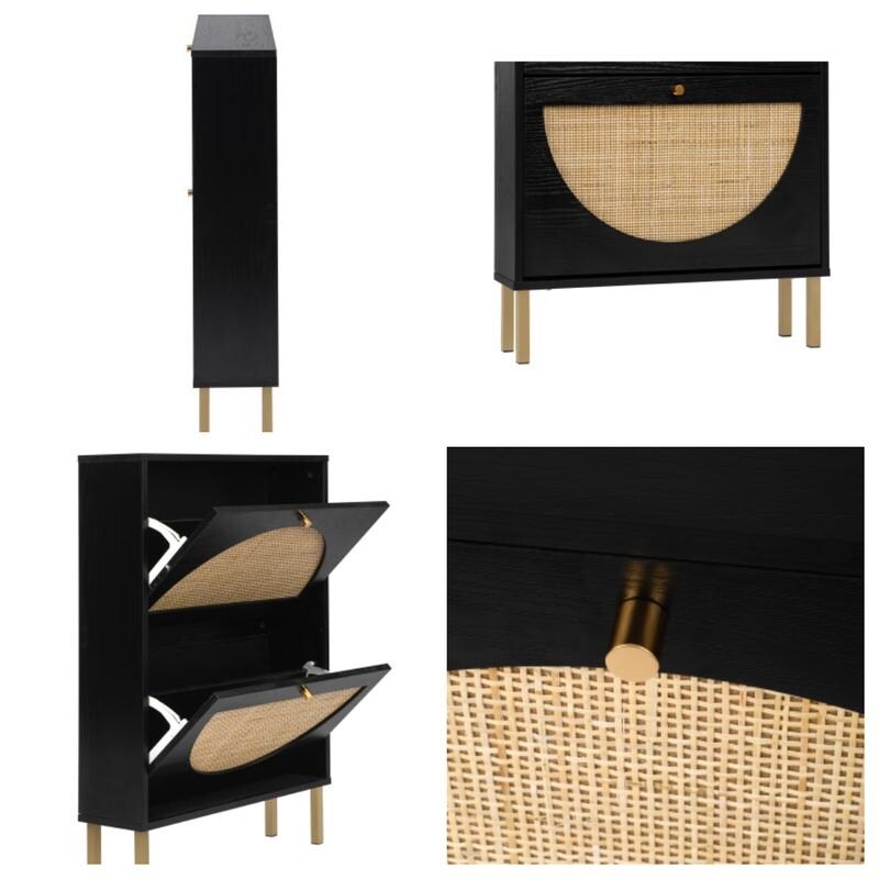23"W 2 Door Shoe Cabinet,Natural rattan,double layer,suitable for living room,hallway 