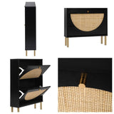 23"W 2 Door Shoe Cabinet,Natural rattan,double layer,suitable for living room,hallway 