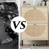 23"W 2 Door Shoe Cabinet,Natural rattan,double layer,suitable for living room,hallway 