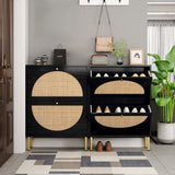 23"W 2 Door Shoe Cabinet,Natural rattan,double layer,suitable for living room,hallway 
