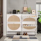 23"W 2 Door Shoe Cabinet,Natural rattan,double layer,suitable for living room,hallway 
