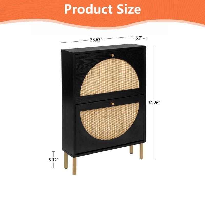 23"W 2 Door Shoe Cabinet,Natural rattan,double layer,suitable for living room,hallway 