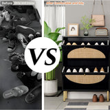 23"W 2 Door Shoe Cabinet,Natural rattan,double layer,suitable for living room,hallway 