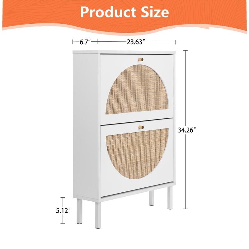 23"W 2 Door Shoe Cabinet,Natural rattan,double layer,suitable for living room,hallway 