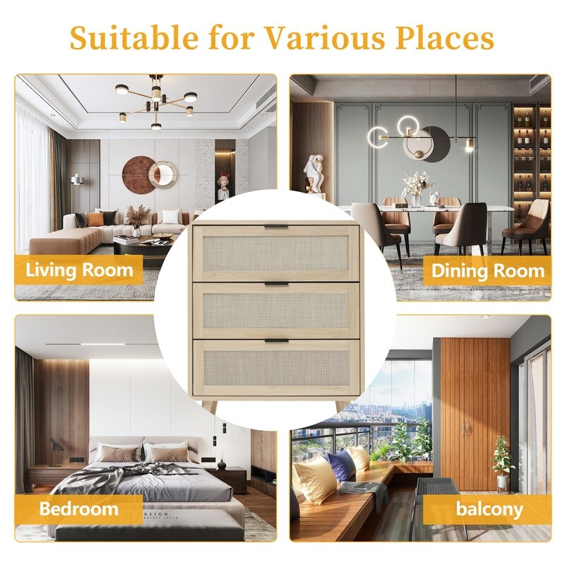 23"W 3 Drawer Cabinet, Storage Cabinet Suitable for Bedroom, Living Room, Study