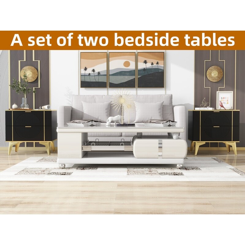23"w Nightstand For Bedrooms, 2drawer bedside Cabinet,a Set Of Two Bedside Tables