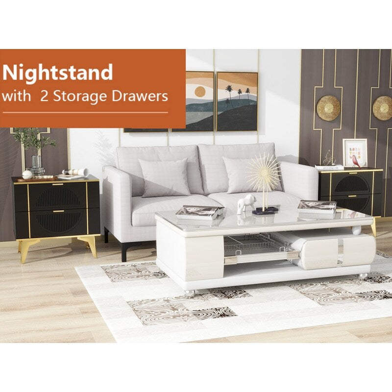 23"w Nightstand For Bedrooms, 2drawer bedside Cabinet,a Set Of Two Bedside Tables