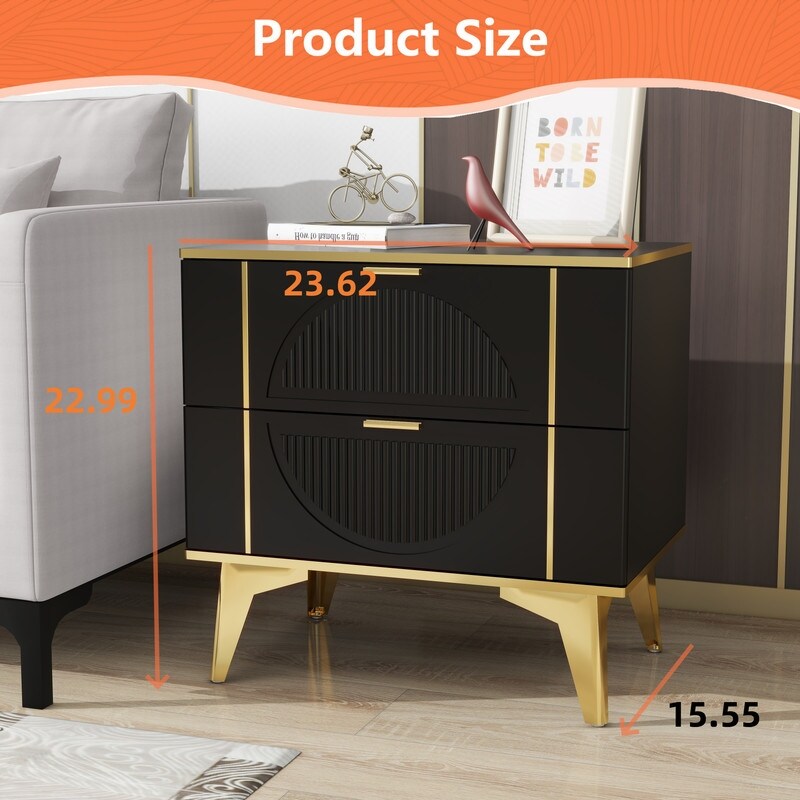 23"w Nightstand For Bedrooms, 2drawer bedside Cabinet,a Set Of Two Bedside Tables