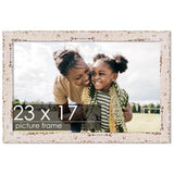 23x17 Shabby Chic / Farmhouse White Wood Picture Frame - UV Acrylic, Foam Board Backing, & Hanging Hardware 17" x 23"