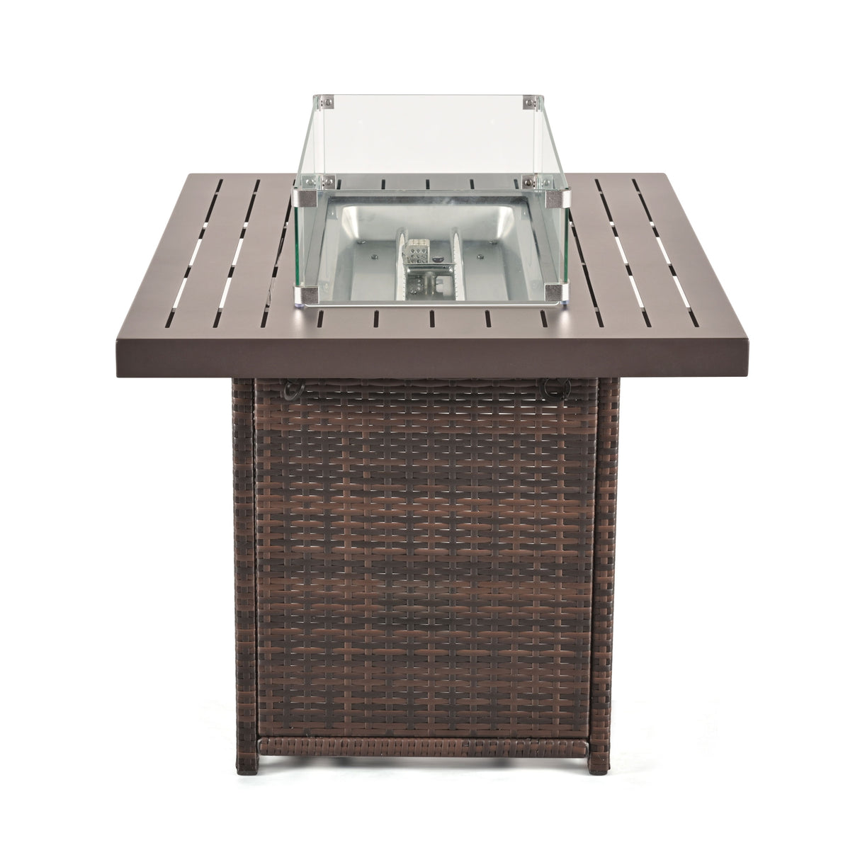 24/7 Shop at Home 43 Inch Rectangular Outdoor Patio 55,000 BTU Rattan Firepit Table with Glass Wind Guard