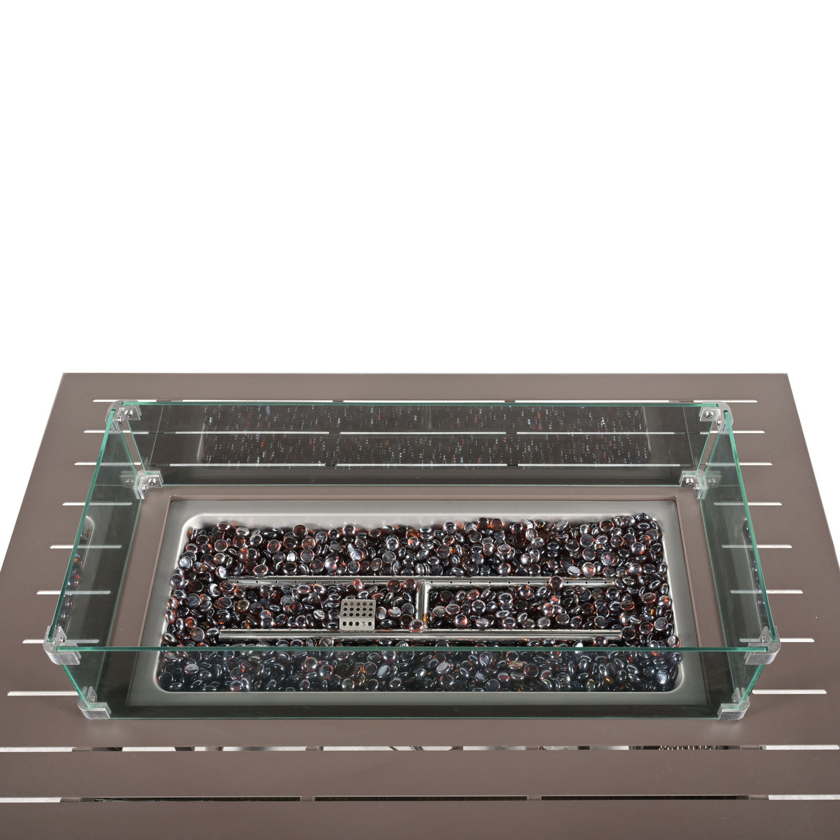 24/7 Shop at Home 43 Inch Rectangular Outdoor Patio 55,000 BTU Rattan Firepit Table with Glass Wind Guard