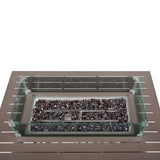 24/7 Shop at Home 43 Inch Rectangular Outdoor Patio 55,000 BTU Rattan Firepit Table with Glass Wind Guard