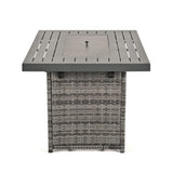 24/7 Shop at Home 43 Inch Rectangular Outdoor Patio 55,000 BTU Rattan Firepit Table with Glass Wind Guard