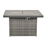 24/7 Shop at Home 43 Inch Rectangular Outdoor Patio 55,000 BTU Rattan Firepit Table with Glass Wind Guard