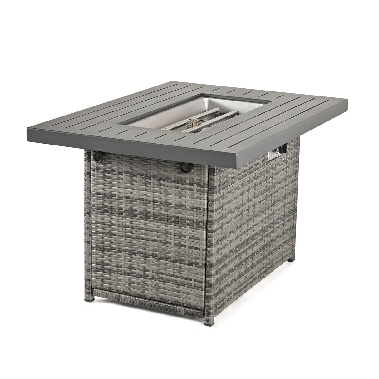24/7 Shop at Home 43 Inch Rectangular Outdoor Patio 55,000 BTU Rattan Firepit Table with Glass Wind Guard