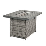 24/7 Shop at Home 43 Inch Rectangular Outdoor Patio 55,000 BTU Rattan Firepit Table with Glass Wind Guard