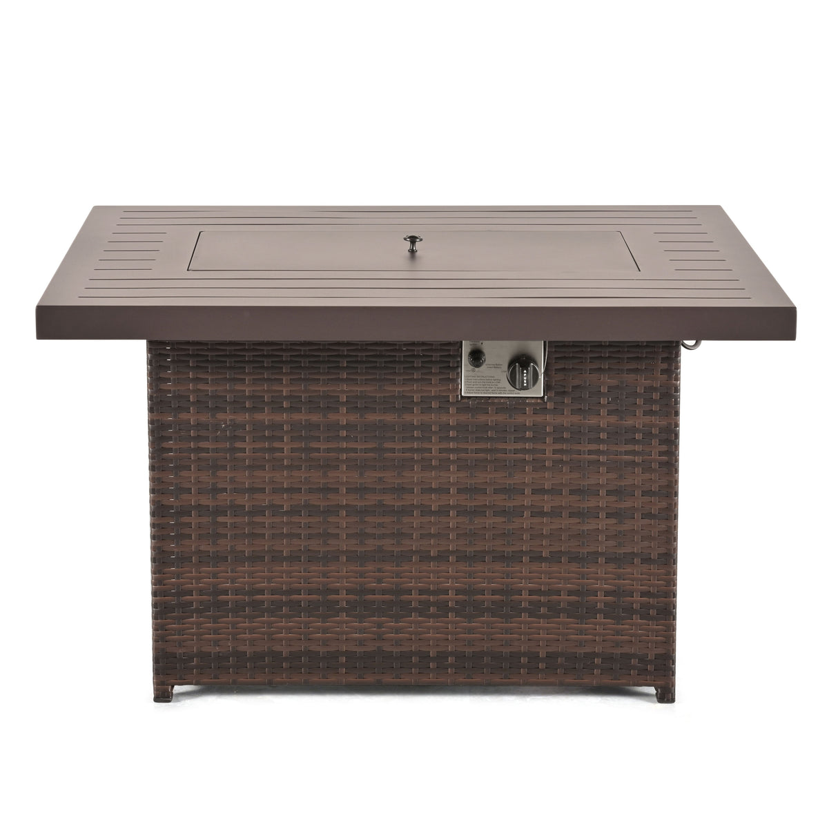 24/7 Shop at Home 43 Inch Rectangular Outdoor Patio 55,000 BTU Rattan Firepit Table with Glass Wind Guard